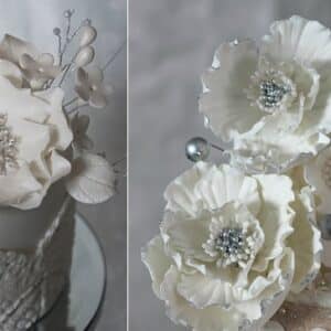 jewelled sugar flowers by Cakes Biscuits by Lisa left Make Me My Cake right