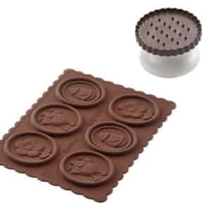 Set forma biscuit cu maner forma ciocolata rotunda Silikomart