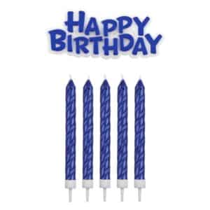 pme blue happy birthday candles with plaque set p2862 4344 image