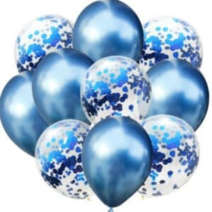 set 10 baloane transparente cu confetti albastru 30cm 1174 1951