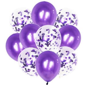set 10 baloane transparente cu confetti mov