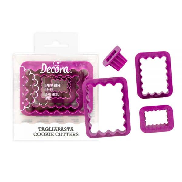 Set 4 decupatoare fondant forme biscuiti dreptunghilare dantelate