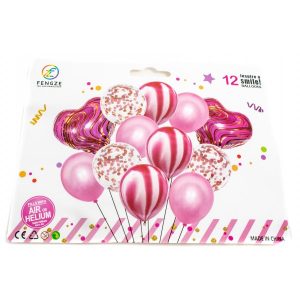baloane 12set curcubeu si confeti roz