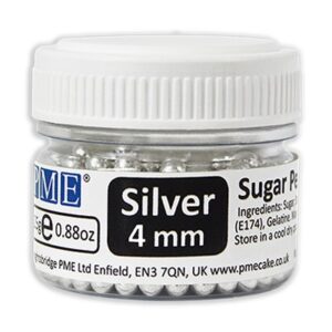 Perle din zahar argintii 4mm, 25g PME SPS951
