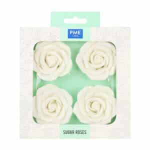 Set 4 trandafiri din pasta de zahar alb 6.2cm, PME PSR02W