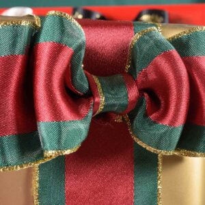 Panglică de Crăciun rosu & verde cu margini aurii 1