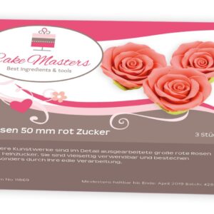 Set 3 trandafiri din pasta de zahar rosu 5cm, Cake Masters 1