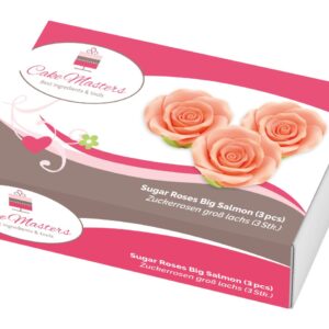 Set 3 trandafiri din pasta de zahar roz somon 5cm, Cake Masters