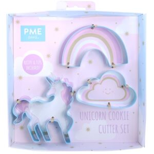 Set 3 decupatoare fondant, forme biscuiti Unicorn, PME SCB701