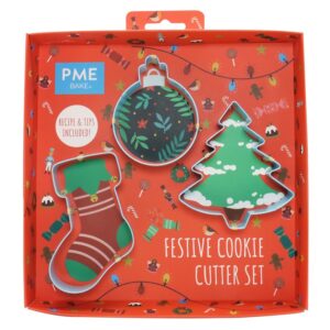 Set 3 decupatoare fondant, forme biscuiti Festive, PME SCB710