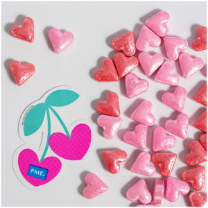 Decoratiuni mix din zahar Inimi roz Sprinkles Charms 25g, PME 1