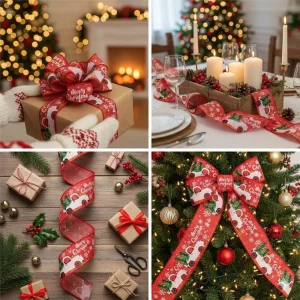 banda decorativa craciun cu cana si brad rosu 4425778