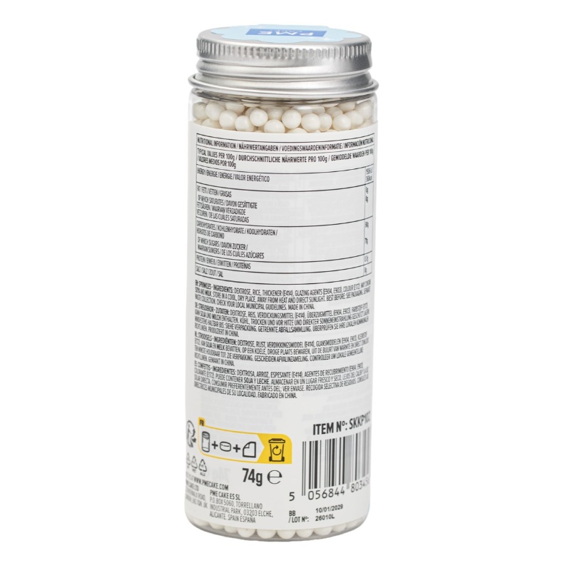 Sprinkles Alb Sidefat 4 mm 74 gr PME4