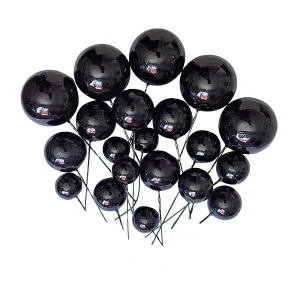 set 20 sfere bile din plastic pentru decor tort negru lucios sfera