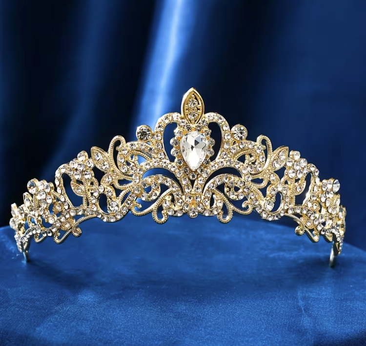 Coroniță din metal auriu cu strasuri 15 x 4.5 cm1