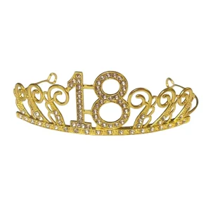 Coroniță din metal auriu cu ștrasuri ”18” 14 x 4 cm