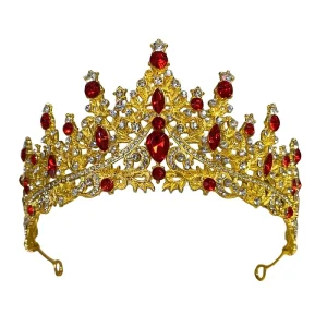 Coroniță din metal auriu cu ștrasuri roșii 13.5 x 6.8 cm