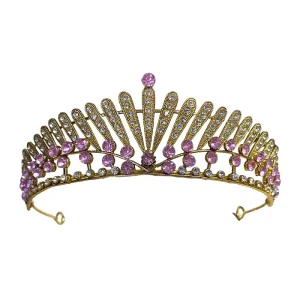 Coroniță din metal auriu cu ștrasuri roz 16 x 5 cm