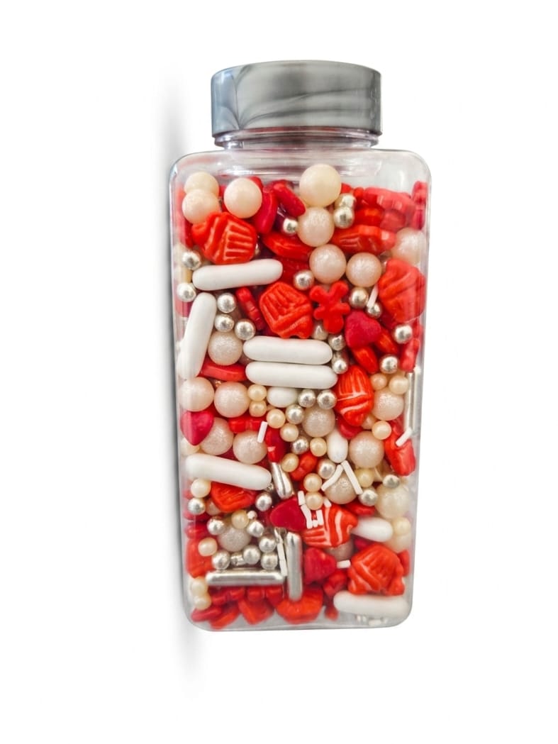 Sprinkles Mix Roșu, Argintiu, Alb Sidefat 250g Dr. Gusto