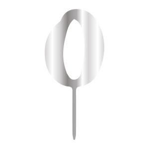 Topper tort cifră model oglindă argintiu ”0”