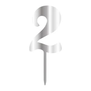 Topper tort cifră model oglindă argintiu ”2”