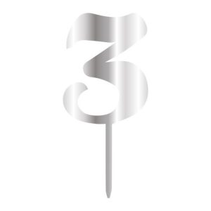Topper tort cifră model oglindă argintiu ”3”