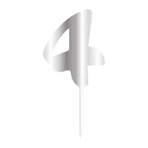 Topper tort cifră model oglindă argintiu ”4”