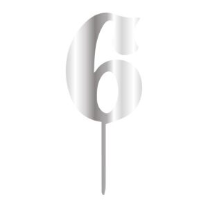 Topper tort cifră model oglindă argintiu ”6”