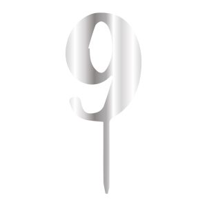 Topper tort cifră model oglindă argintiu ”9”