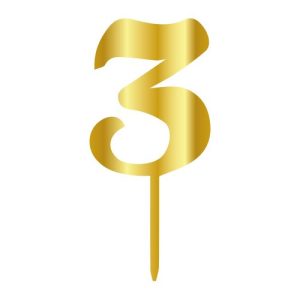 Topper tort cifră model oglindă auriu ”3”