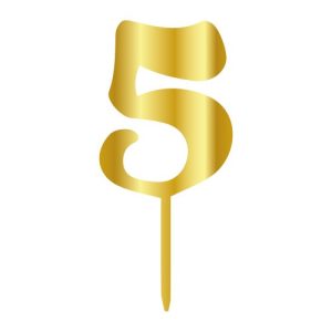 Topper tort cifră model oglindă auriu ”5”