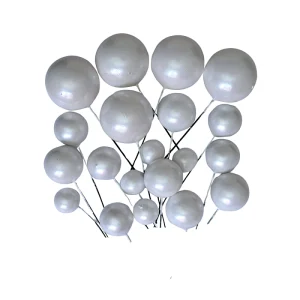 Set 20 sfere plastic pentru ornat torturi Alb perlat