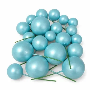 Set 20 sfere plastic pentru ornat torturi Albastru perlat