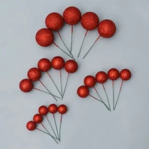 Set 20 sfere plastic pentru ornat torturi Glitter Rosu